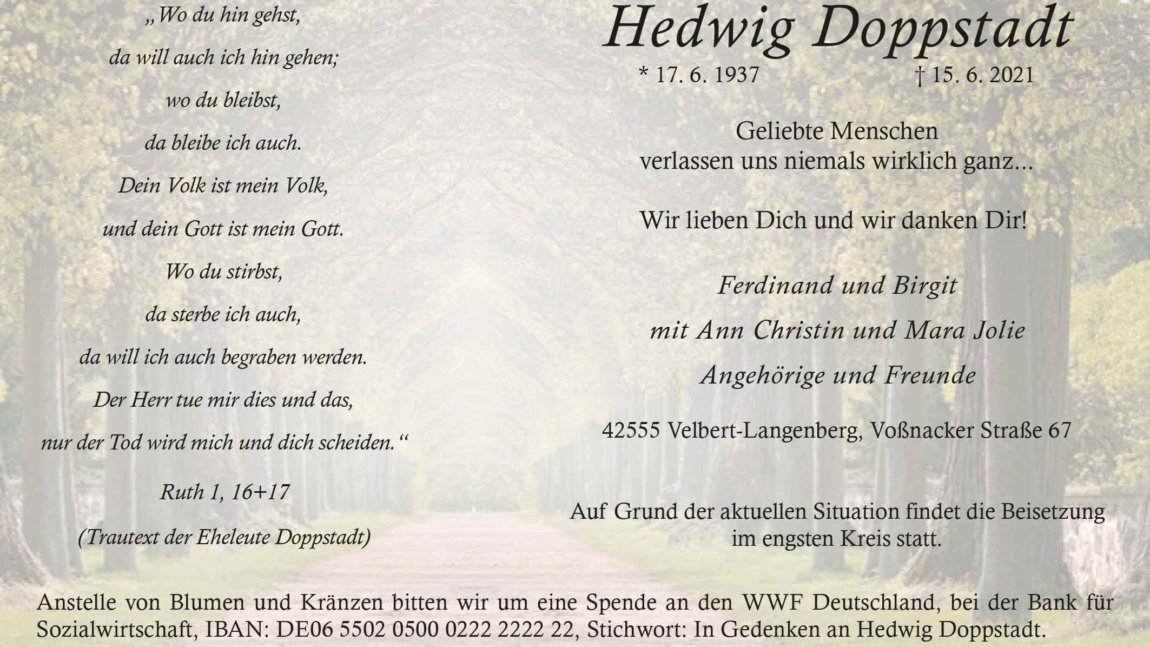 Hedwig Doppstadt † 15. 6. 2021