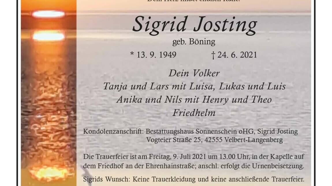 Sigrid Josting † 24. 6. 2021