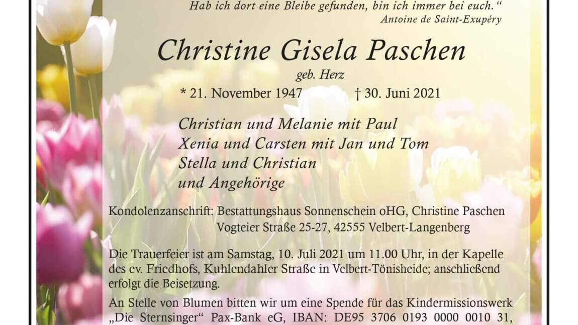 Christine Gisela Paschen † 30. 6. 2021