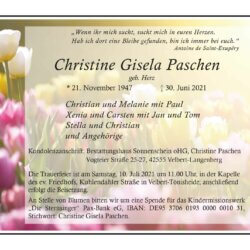 Christine Gisela Paschen † 30. 6. 2021