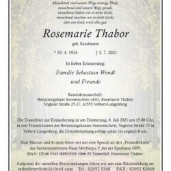 Rosemarie Thabor † 3. 7. 2021