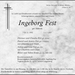 Ingeborg Fest † 3. 7. 2021