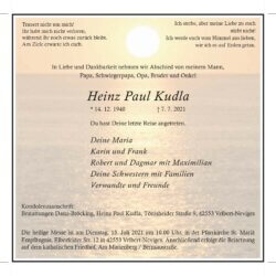 Heinz Paul Kudla † 7. 7. 2021