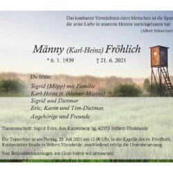 Männy Fröhlich † 21. 6. 2021