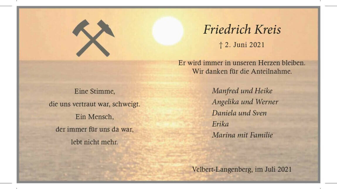 Friedrich Kreis -Danksagung-