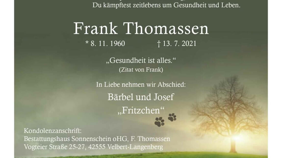 Frank Thomassen † 13. 7. 2021
