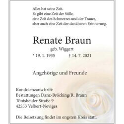 Renate Braun † 14. 7. 2021