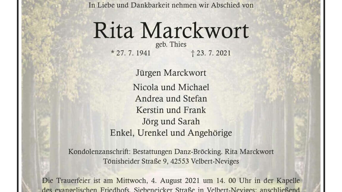 Rita Marckwort † 23. 7. 2021