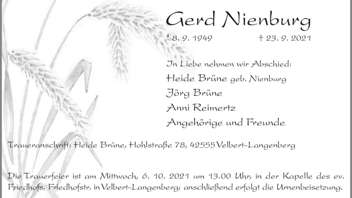 Gerd Nienburg † 23. 9. 2021