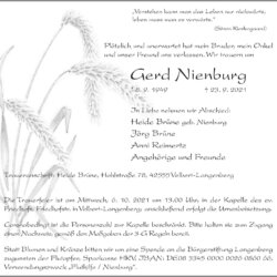 Gerd Nienburg † 23. 9. 2021