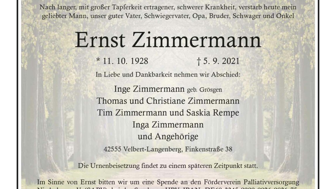 Ernst Zimmermann † 5. 9. 2021