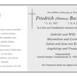 Friedrich Beckmann † 13. 9. 2021