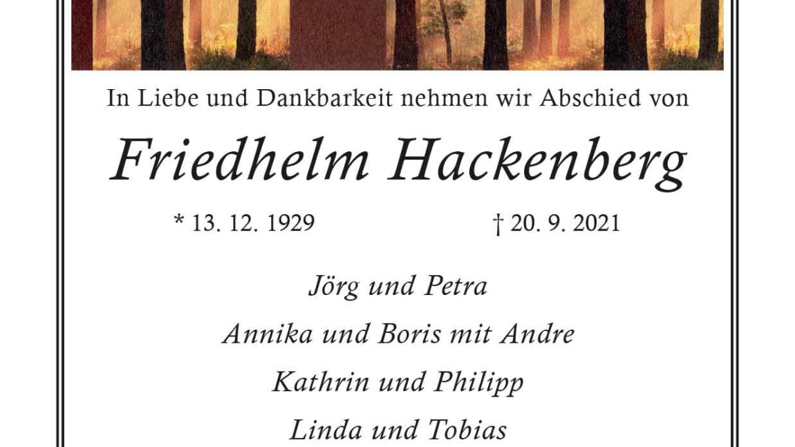 Friedhelm Hackenberg † 20. 9. 2021