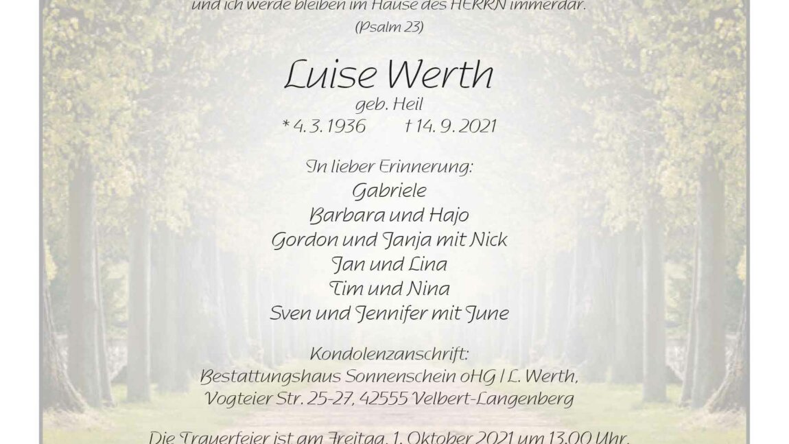 Luise Werth † 14. 9. 2021