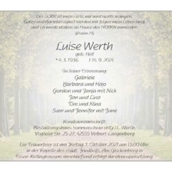 Luise Werth † 14. 9. 2021