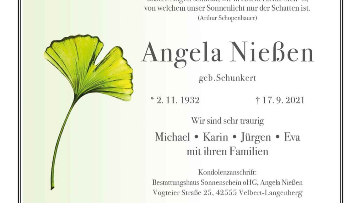 Angela Nießen † 17. 9. 2021