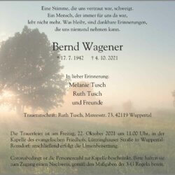 Bernd Wagener † 4. 10. 2021