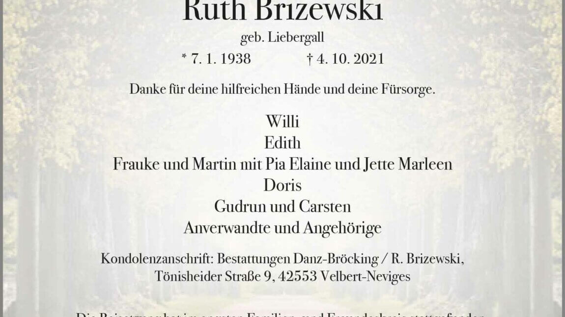 Ruth Brizewski † 4. 10. 2021