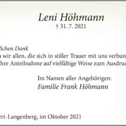 Leni Höhmann -Danksagung-