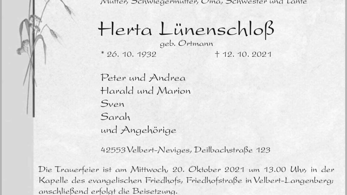 Herta Lünenschloß † 12. 10. 2021