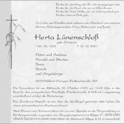 Herta Lünenschloß † 12. 10. 2021