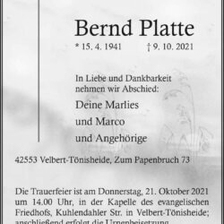 Bernd Platte † 9. 10. 2021