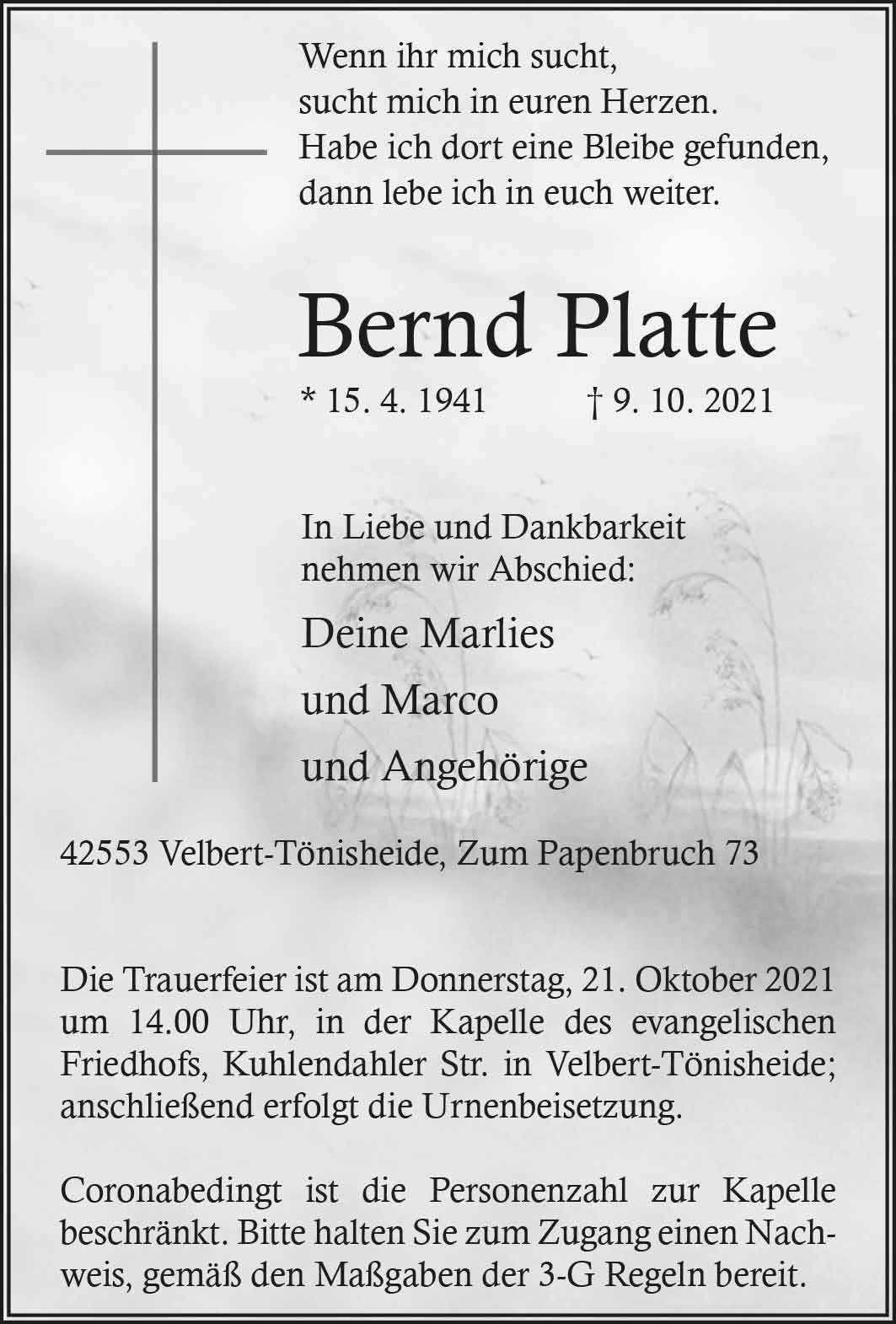Bernd Platte † 9. 10. 2021