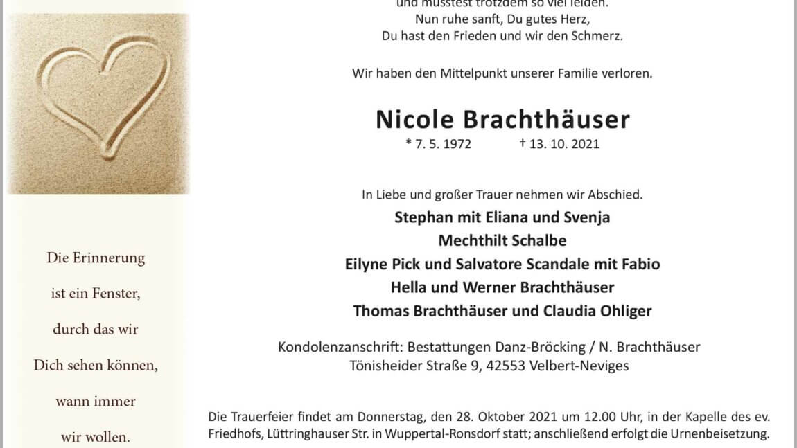 Nicole Brachthäuser † 13. 10. 2021