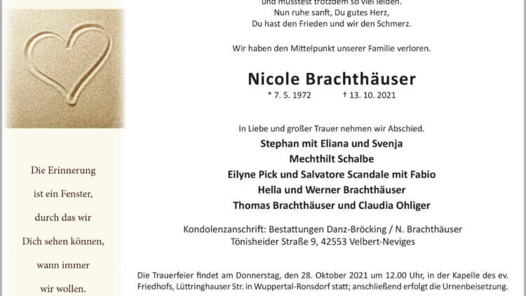 Nicole Brachthäuser † 13. 10. 2021