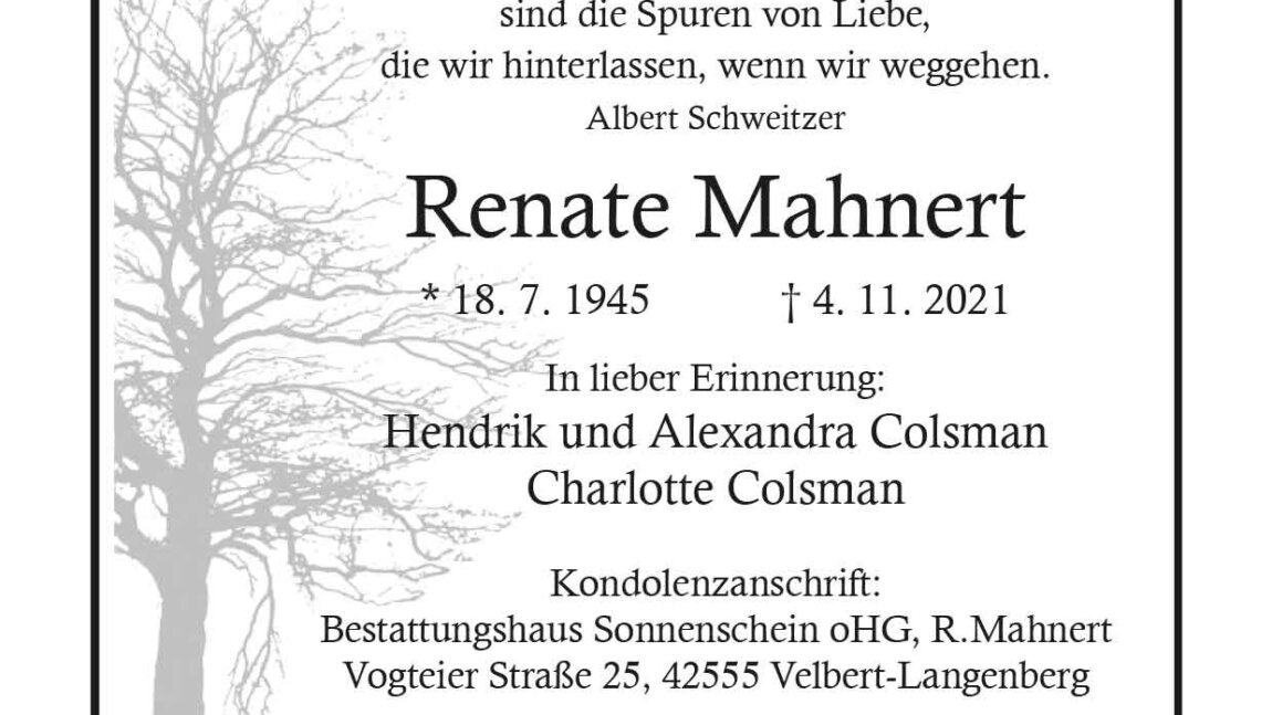 Renate Mahnert † 4. 11. 2021