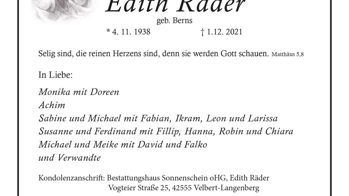 Edith Räder † 1. 12. 2021