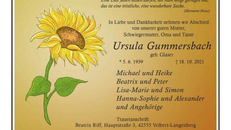 Ursula Gummersbach † 18. 10. 2021