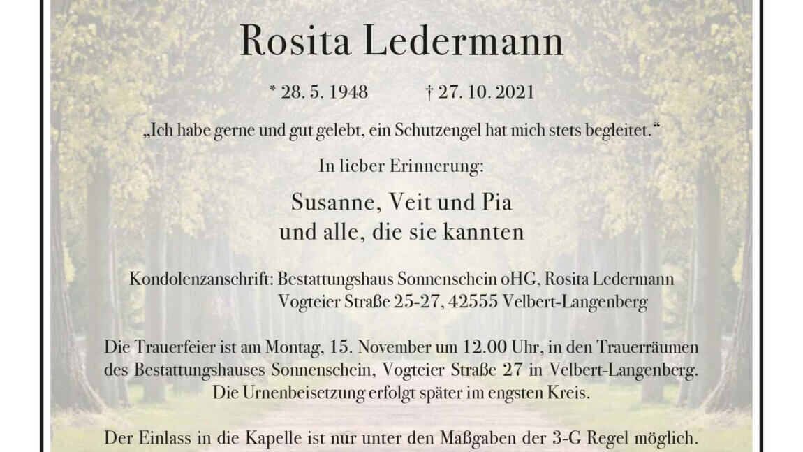 Rosita Ledermann † 27. 10. 2021