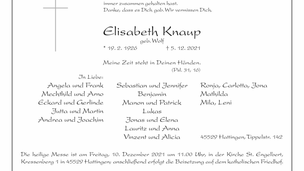Elisabeth Knaup † 5. 12. 2021