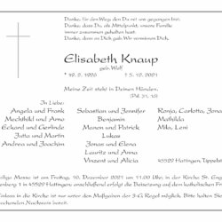 Elisabeth Knaup † 5. 12. 2021