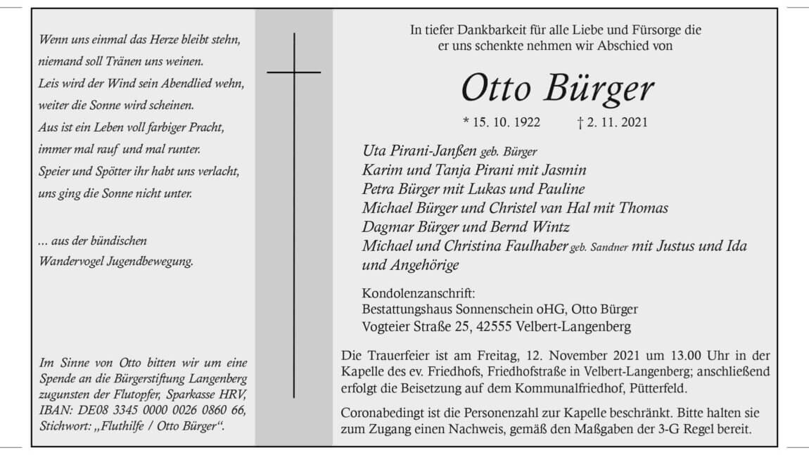 Otto Bürger † 2. 11. 2021
