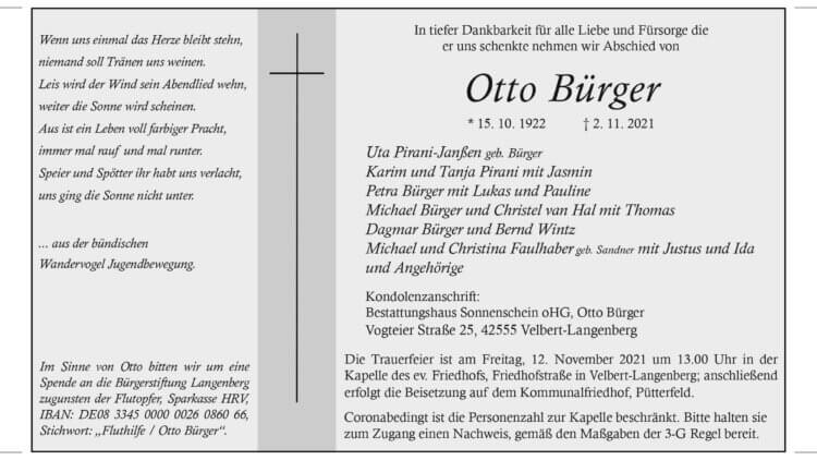 Otto Bürger † 2. 11. 2021