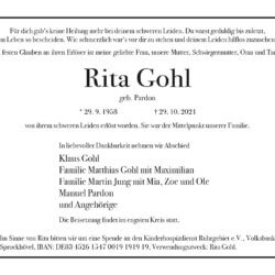 Rita Kohl † 29. 10. 2021