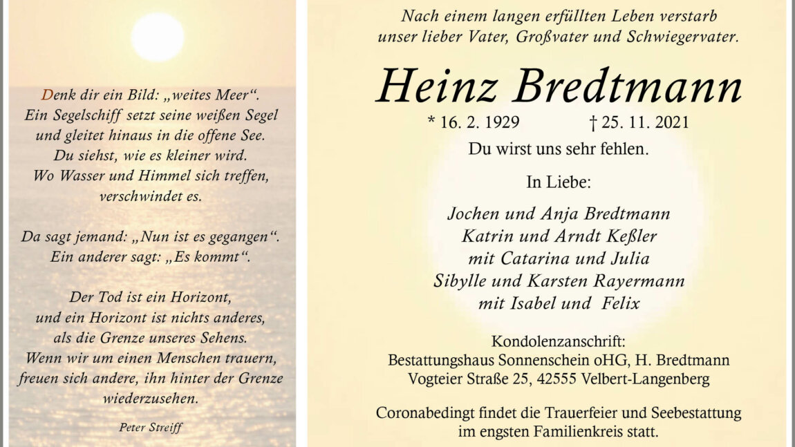 Heinz Bredtmann † 25. 11. 2021