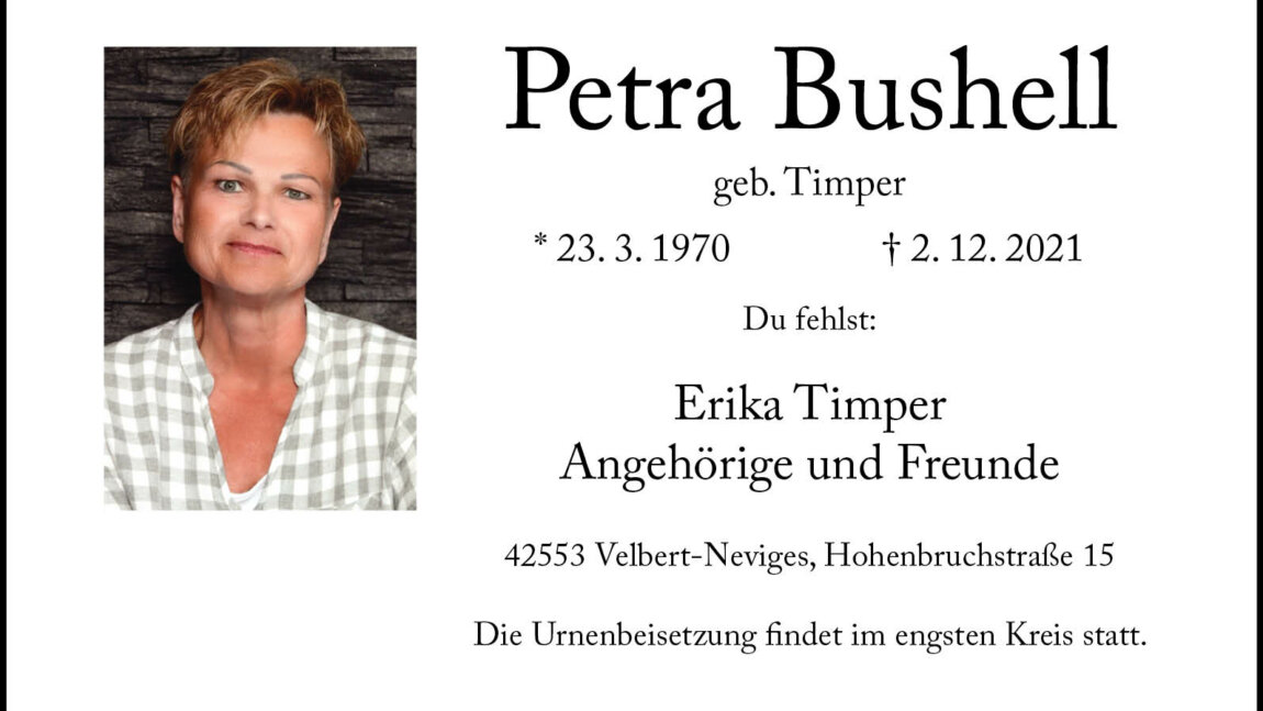 Petra Bushell † 2. 12. 2021