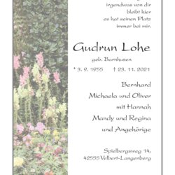 Gudrun Lohe † 23. 11. 2021