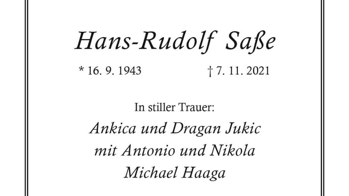 Hans-Rudolf Saße † 7. 11. 2021