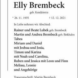 Elly Brembeck † 12. 12. 2021