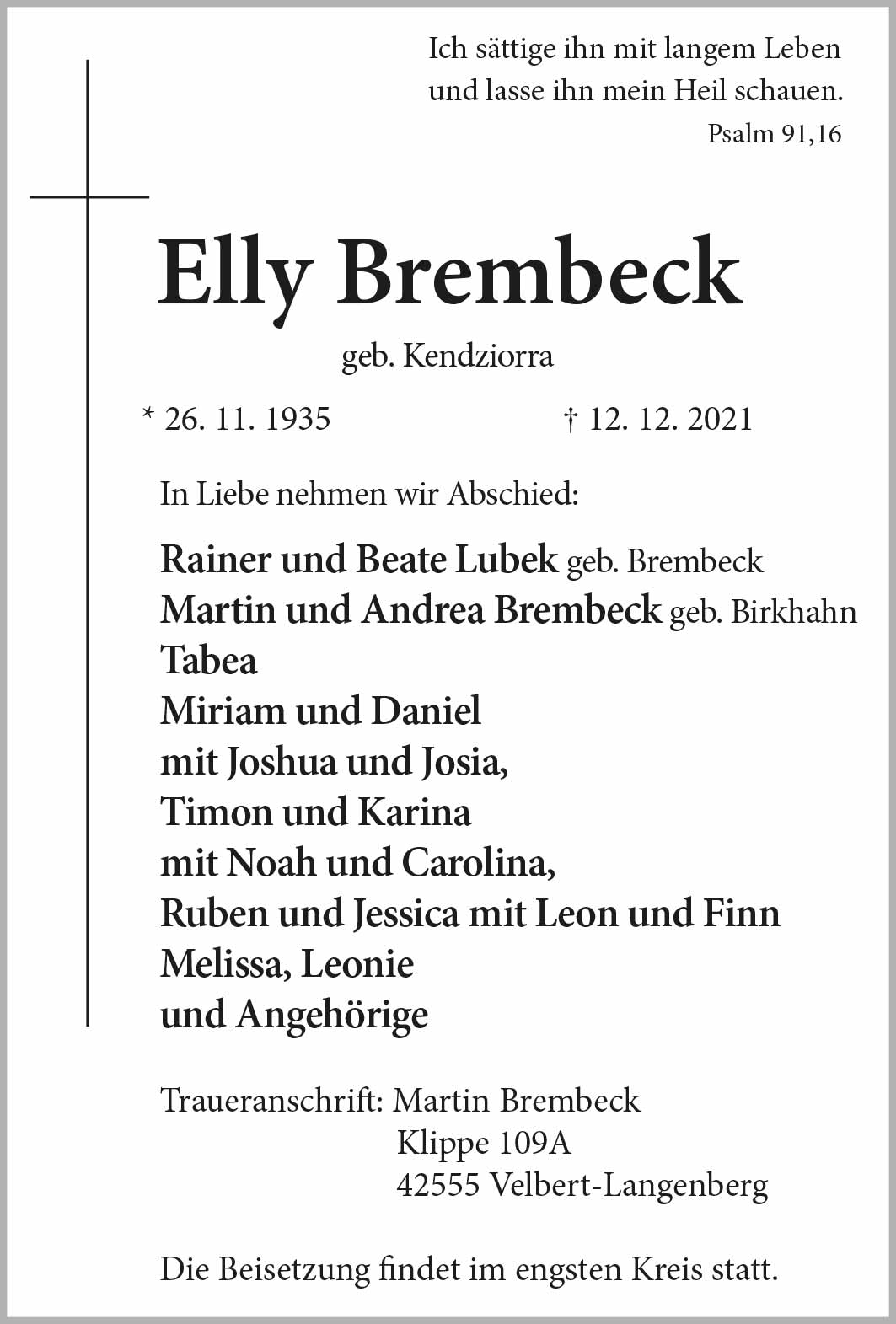 Elly Brembeck † 12. 12. 2021