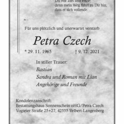 Petra Czech † 9. 12. 2021