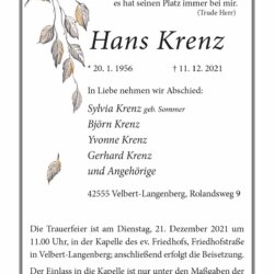 Hans Krenz † 11. 12. 2021