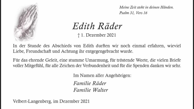 Edith Räder -Danksagung-