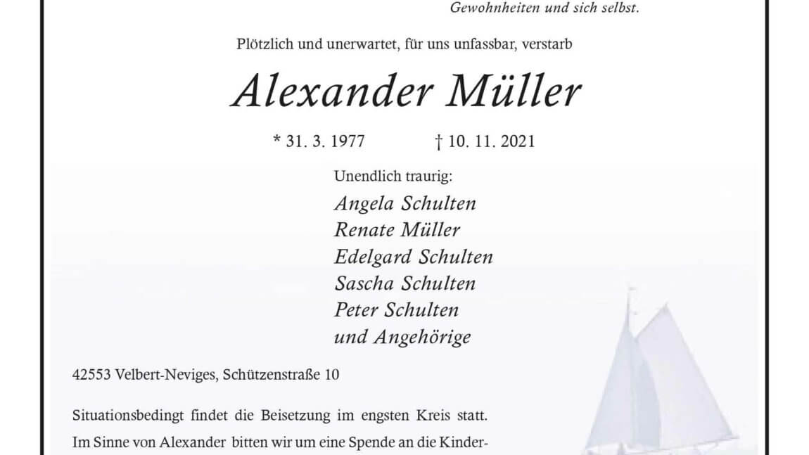 Alexander Müller † 10. 11. 2021