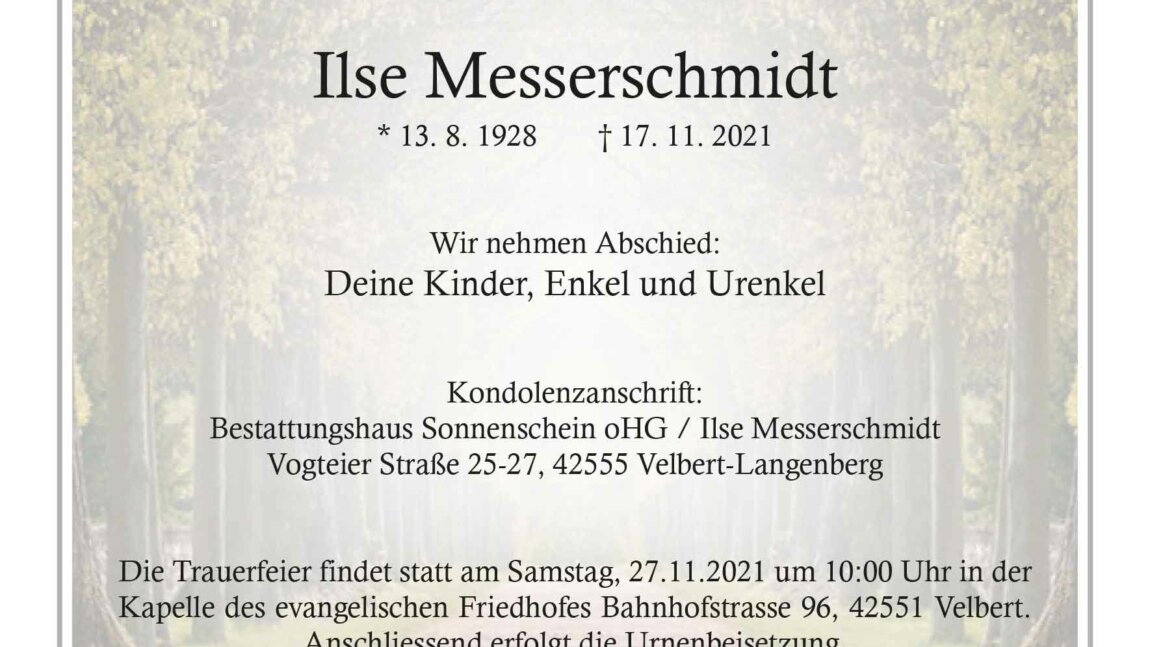 Ilse Messerschmidt † 17. 11. 2021