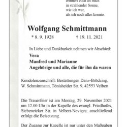 Wolfgang Schmittmann † 17. 11. 2021